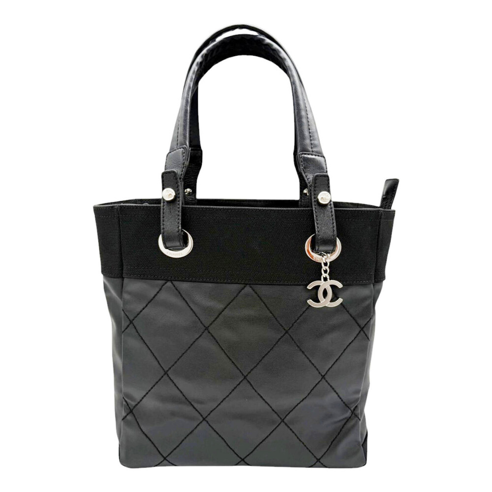 CHANEL Paris Biarritz PM Small Tote Bag, PVC Leather, Black, A34208, Women's